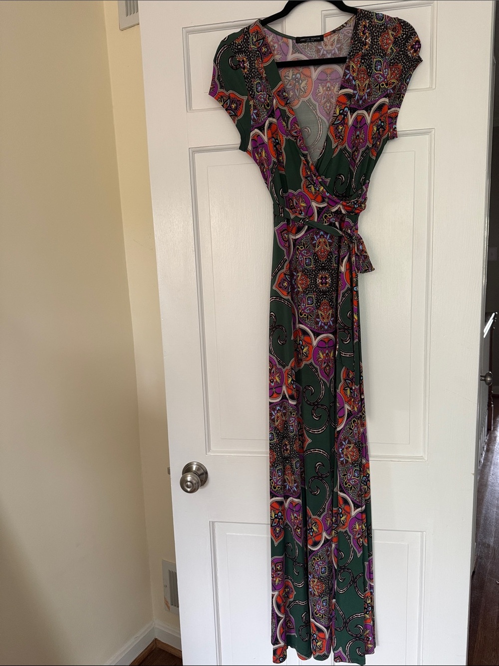 Janette Green Paisley Wrap Maxi Dress with Tie Waist